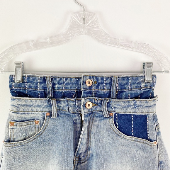 Filles a Papa FAP Size 1 US S 2-4 Blue Distressed Cut Off Denim Jeans Shorts - Picture 2 of 9